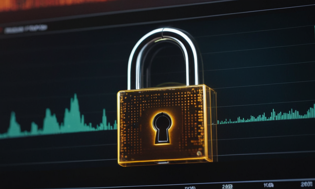 Un icono de bloqueo superpuesto sobre un gráfico de datos en una pantalla de computadora.