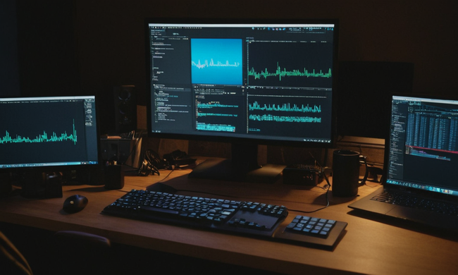 Un espacio de trabajo para desarrolladores con archivos de programación abiertos y llamadas de función invocadas.