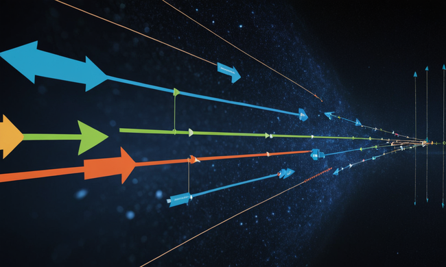 Un diagrama que ilustra las capacidades de integración en el desarrollo de software con flechas que conectan sistemas y secuencias de datos.